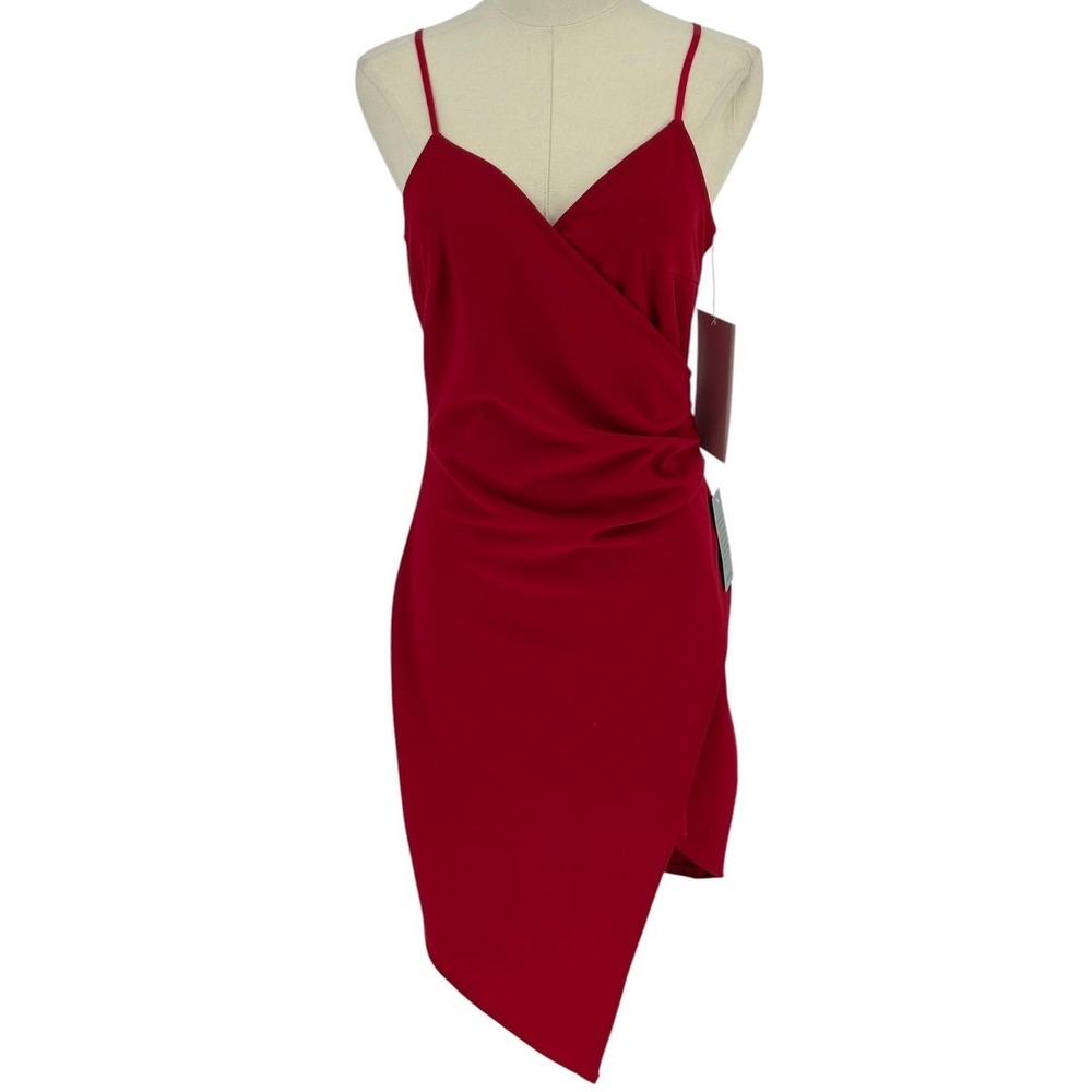 Love Nickie Lew Bodycon Dress Red Faux Wrap Asymmetrical Hem‎ Large